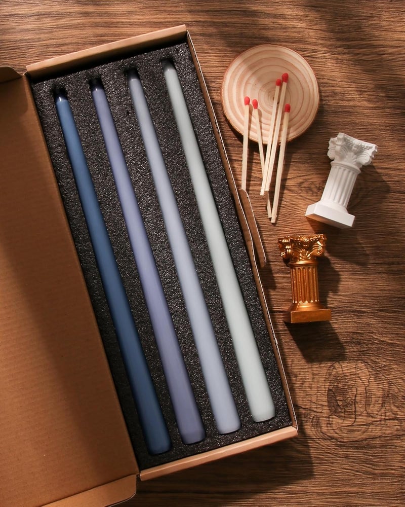 Viyffo 12-Inch Taper Candles 4 Pack - Tapered Candlesticks - Smokeless, Unscented, Long Burning - Hand Poured, Colored for Home Decor Wedding, Dinner - Blue - Image 5